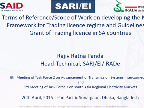 PPT on TOR-Scope of Work on developing the Model framework guidelines for Trading License Regime in SAC and for CBET. RAJIV