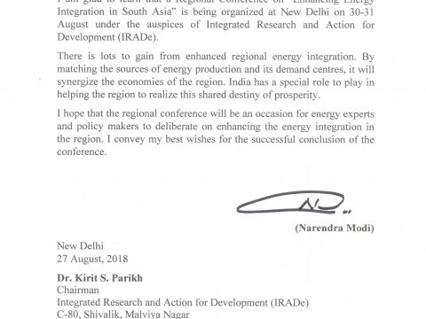 Message of Honourable Prime Minister of India, Shri Narendra Damodardas Modi Ji for the Regional conference on Enhancing Energy Integration in South Asia