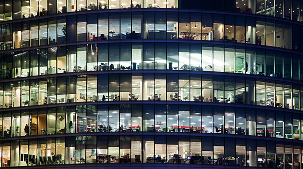 shot of many corporate offices in an office complex